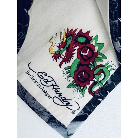 Ed Hardy by Christian Audigier Black Gray Orange Chinese Dragon 100% Silk Tie - Picture 3 of 10